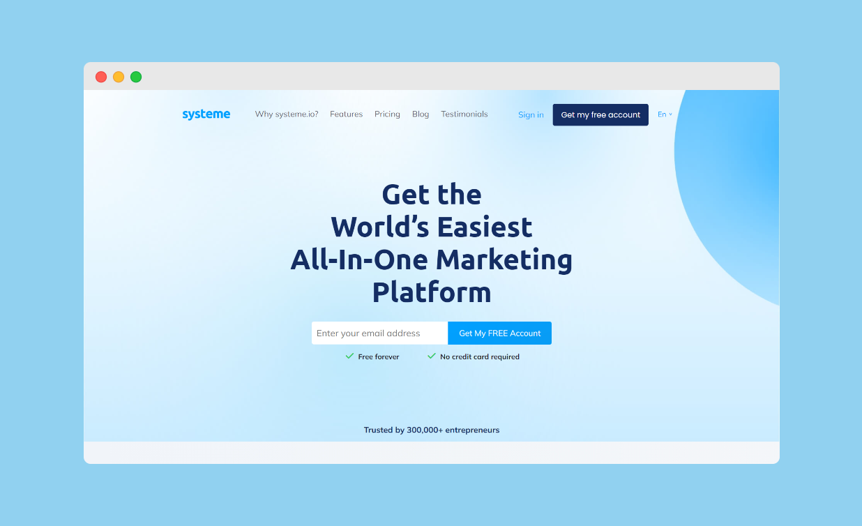 systeme.io landing page builder screenshot