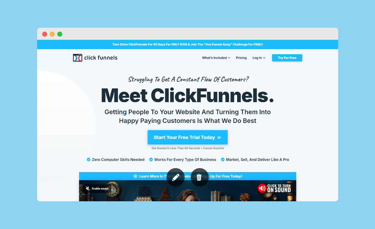 clickfunnels landing page builder wesbite screenshot